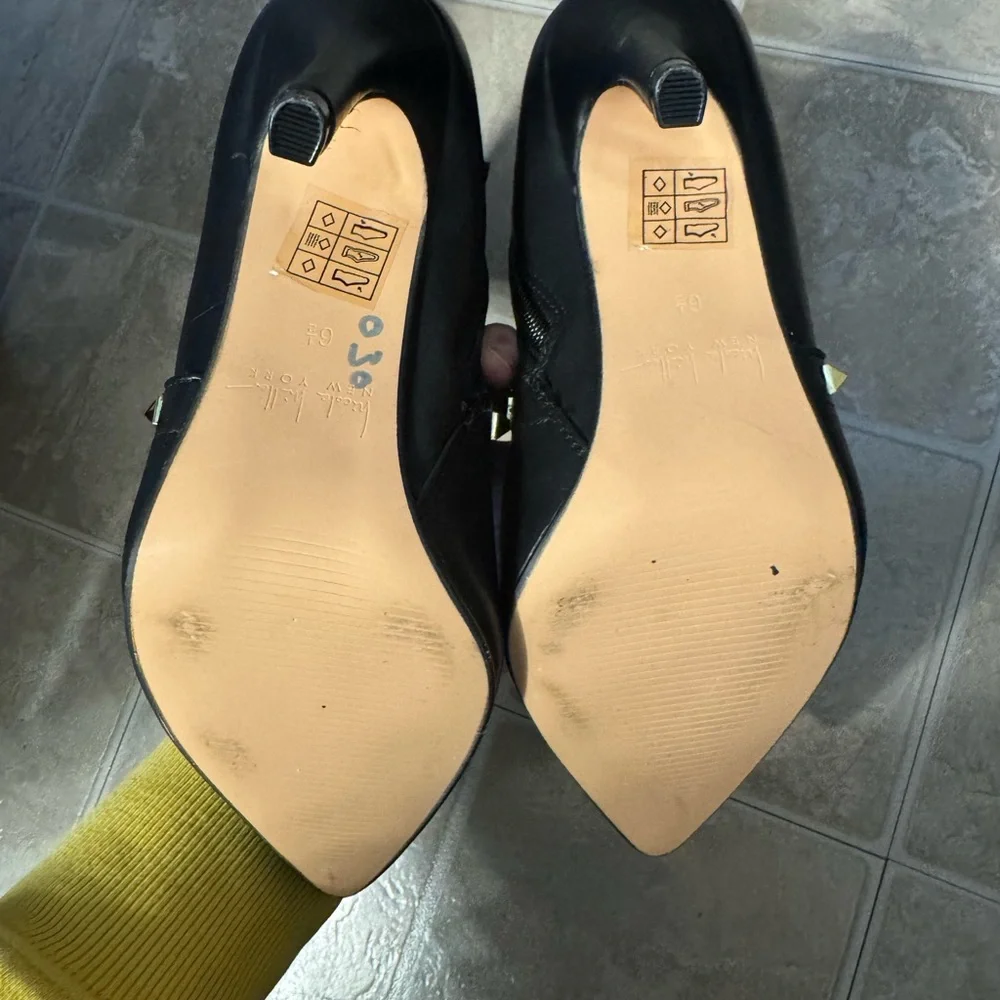 Nicole Miller Black Ankle Boots with Gold Studs - Picture 4 of 4